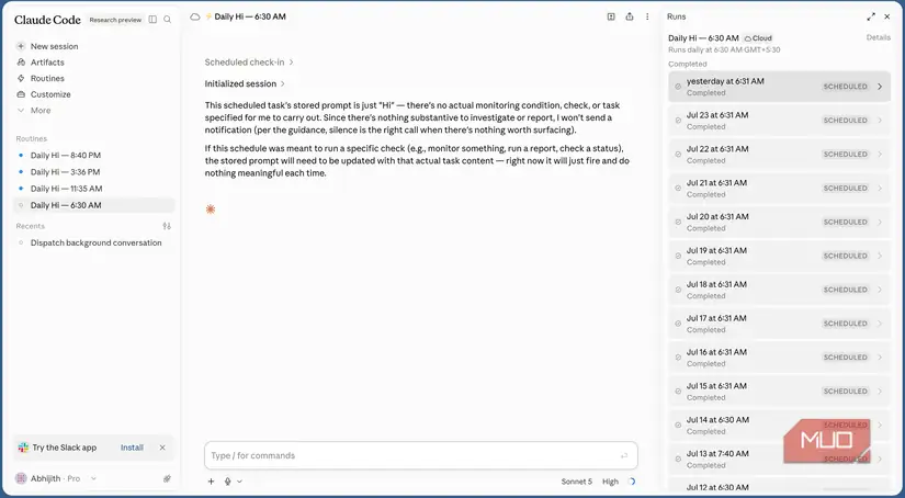 نمای کلی روتینهای زمانبندیشده در رابط وب Claude Code