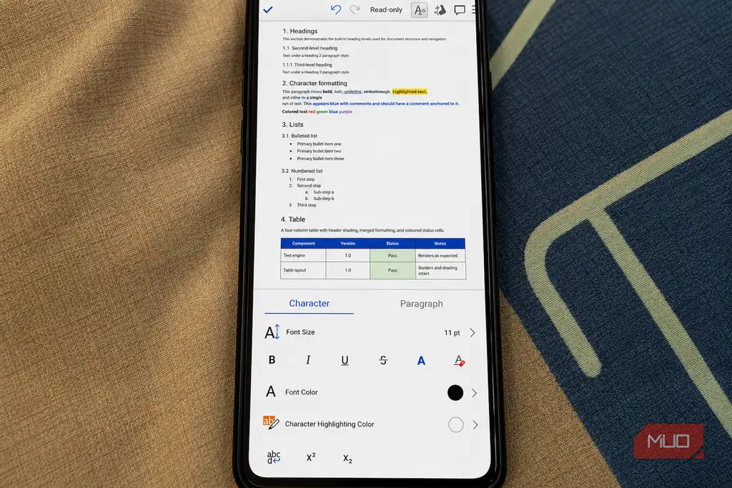 رابط ویرایش سند در برنامه Collabora Office روی گوشی هوشمند