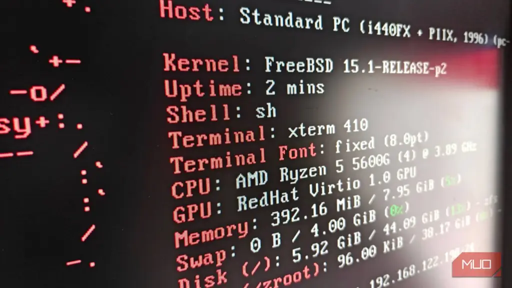 تصویر محیط FreeBSD در ماشین مجازی