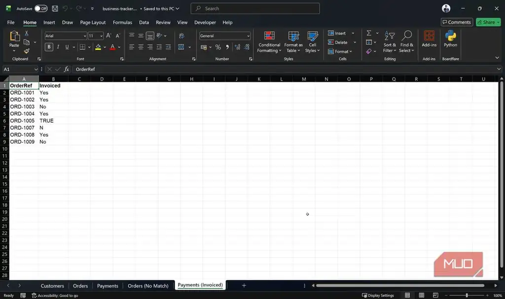 نمای پرداختهای فاکتورشده در فایل Excel