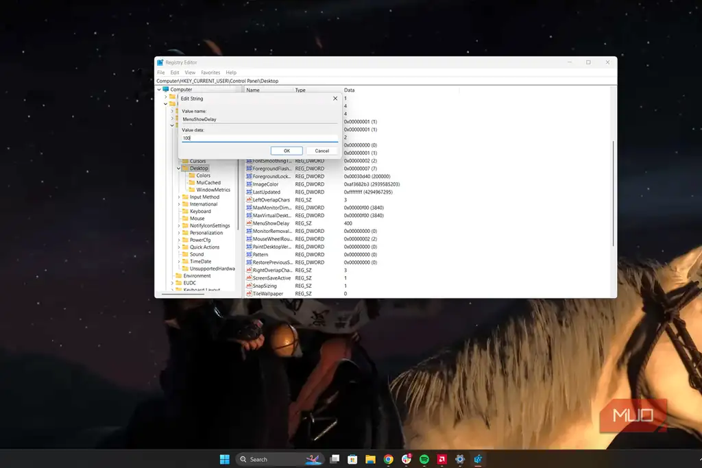 تغییر مقدار MenuShowDelay به صفر