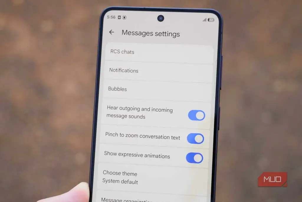 تنظیمات برنامه Google Messages در Android