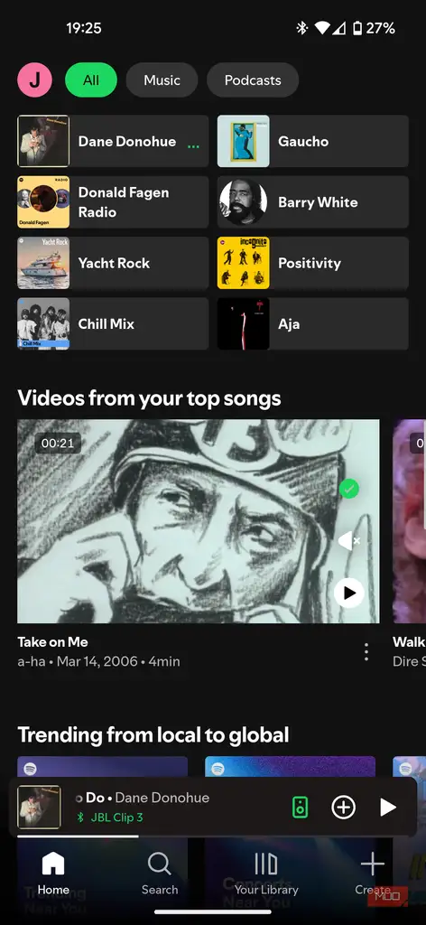 آیکون Spotify Connect در پایین صفحه اصلی برنامه