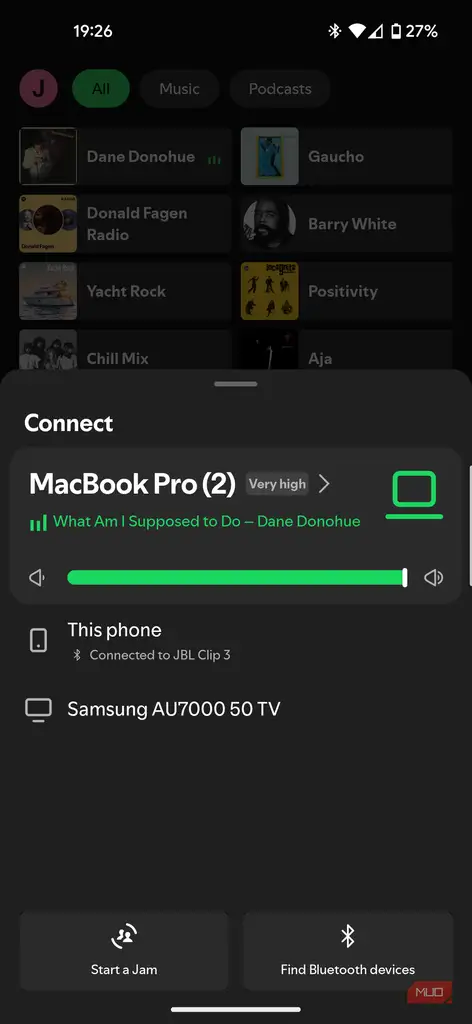 اتصال Spotify Connect به لپ‌تاپ MacBook Pro