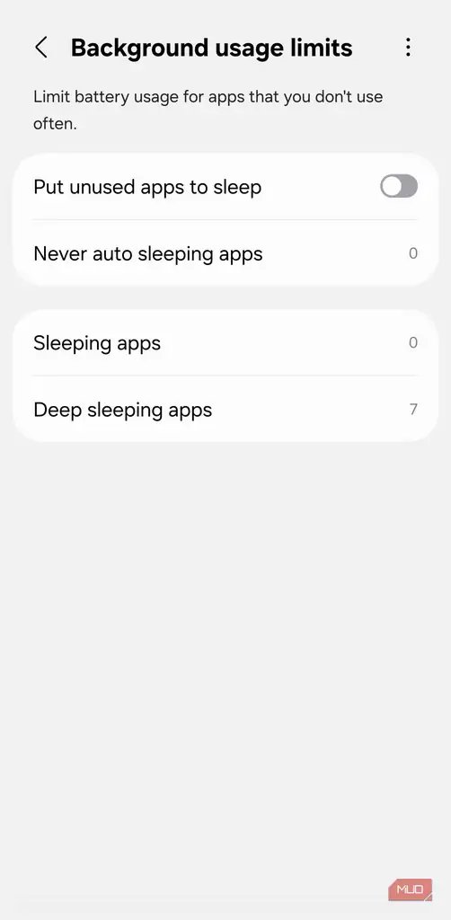 کنترل‌های خواب برنامه‌های پس‌زمینه در Samsung