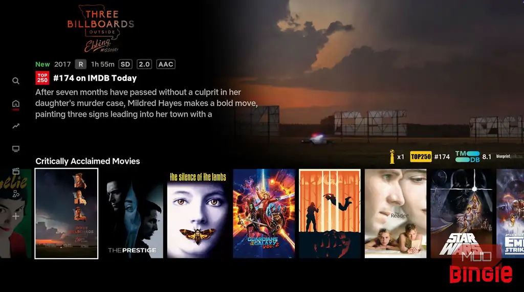نمایش فیلمها در پوسته Bingie در Kodi