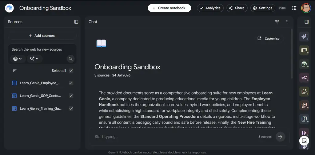 آپلود یک دفترچه راهنمای کارکنان بهعنوان منبع در Gemini Notebook