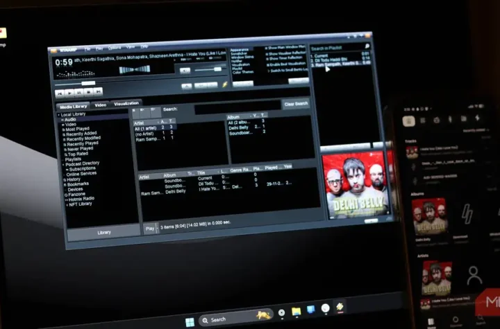 Winamp روی لپ تاپ Windows 11 و نمای برنامه موبایل