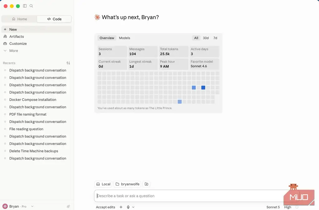 اسکرینشات از Claude Code برای تحلیل دادههای Google Takeout