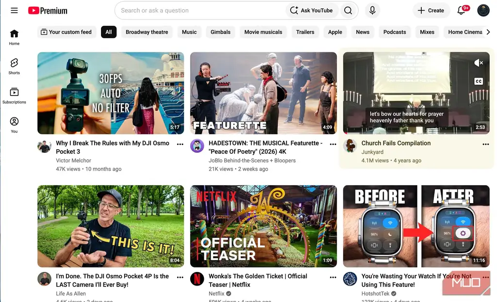 پیشنهادهای YouTube بر مبنای تاریخچه