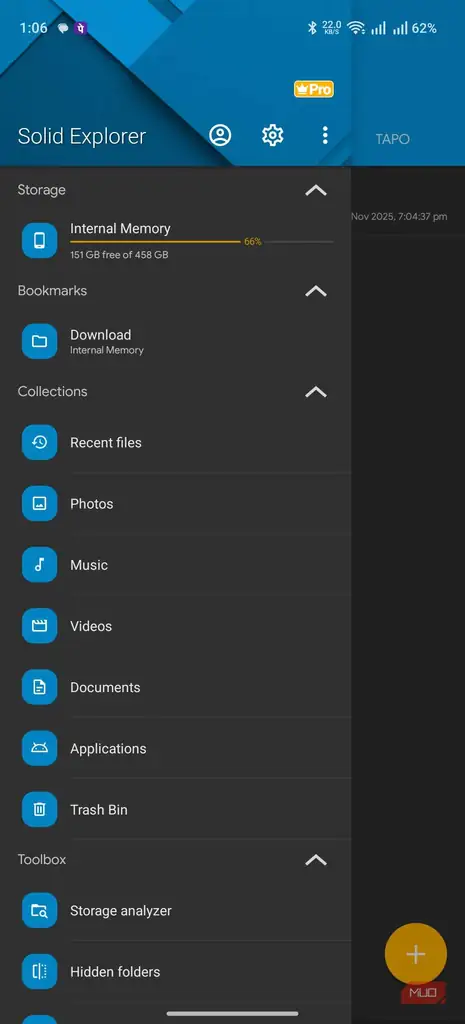 رابط کاربری اصلی برنامه Solid Explorer