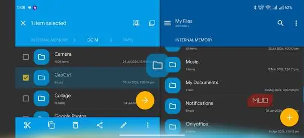 رابط کاربری دو پنلی Solid Explorer به صورت افقی