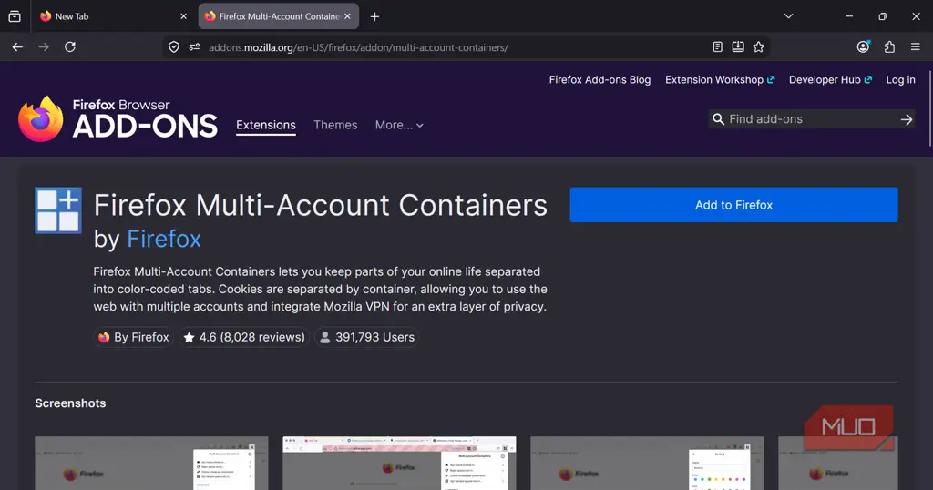تنظیمات Multi-Account Containers فایرفاکس