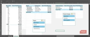 سه PivotTable و دو اسلایسر روی یک شیت مایکروسافت اکسل
