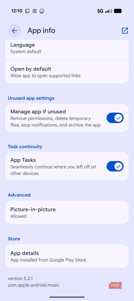 صفحه اطلاعات برنامه در تنظیمات اندروید