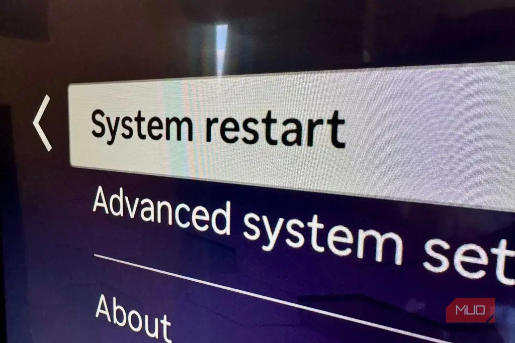 منوی System restart در Roku