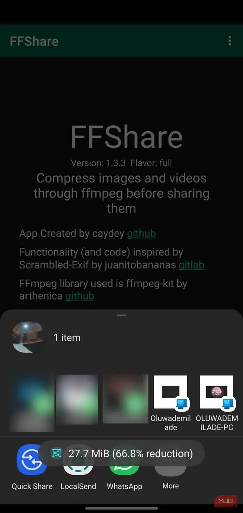 رابط اشتراک‌گذاری برنامه FFShare با جزئیات کاهش حجم فایل