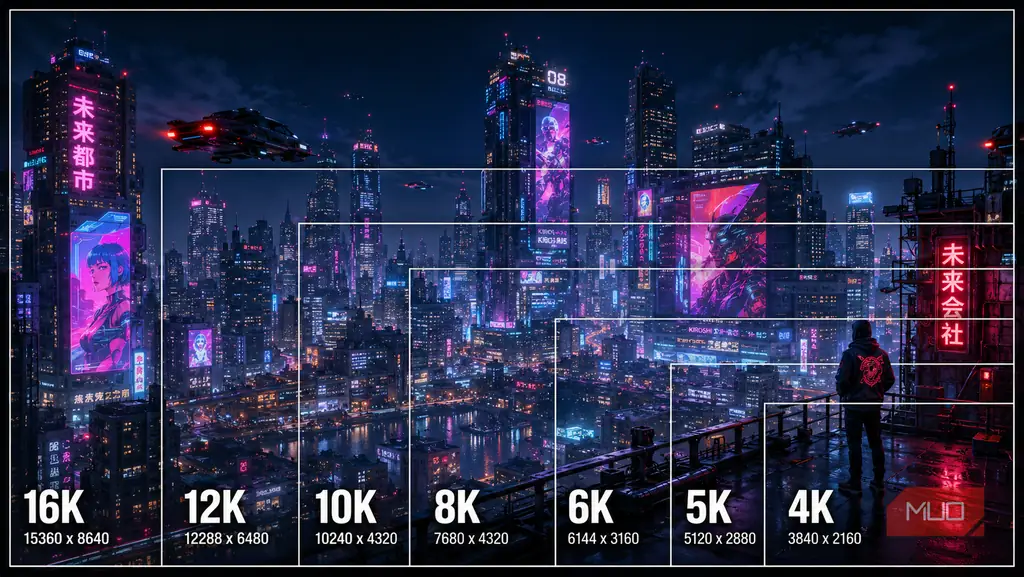 نمودار وضوحهای HDMI تا 16K روی پسزمینه شهری