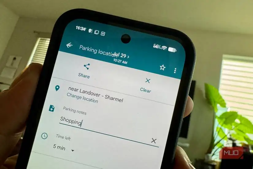 فیلدهای یادداشت و تایمر در کارت مکان پارکینگ در Google Maps