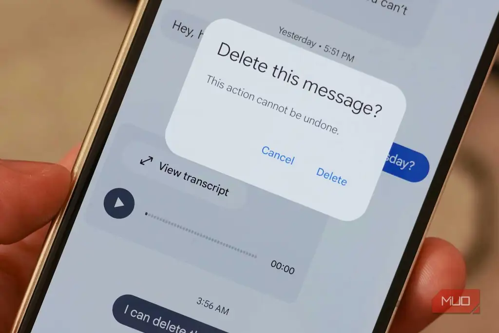 پنجره انتخاب گزینه حذف پیام در Google Messages