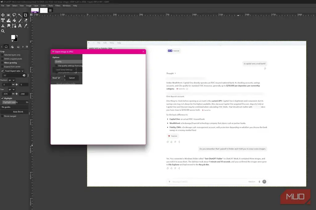 برنامه GIMP که پیام خطای خروجی را نشان میدهد