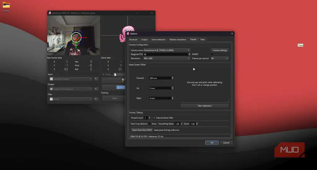 تنظیمات ردیاب در OpenTrack