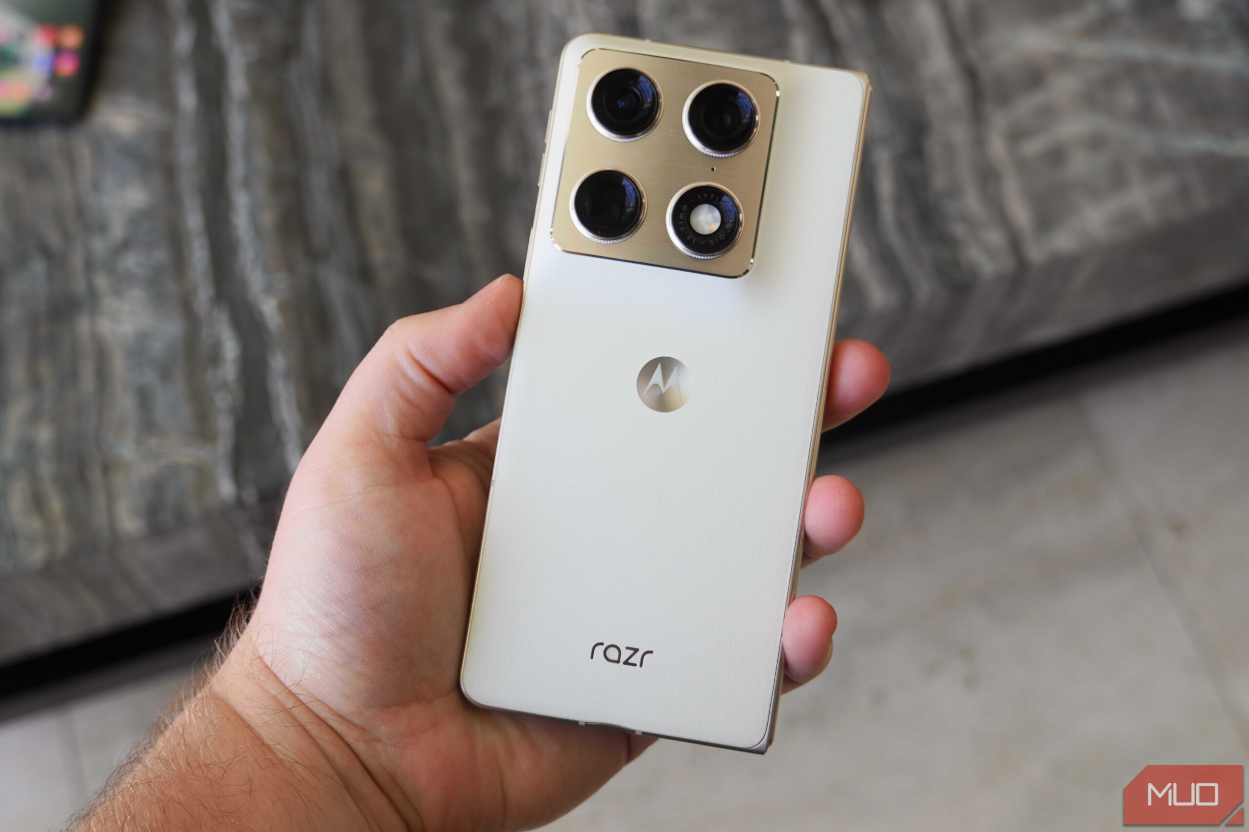 تصویری از The back of the Motorola Razr Fold.