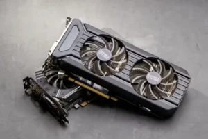 دو کارت گرافیک GTX 1060 روی هم در نمای نزدیک.