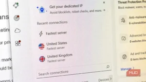 نمایی از گزینه‌های اتصال VPN در اپلیکیشن NordVPN روی گوشی.