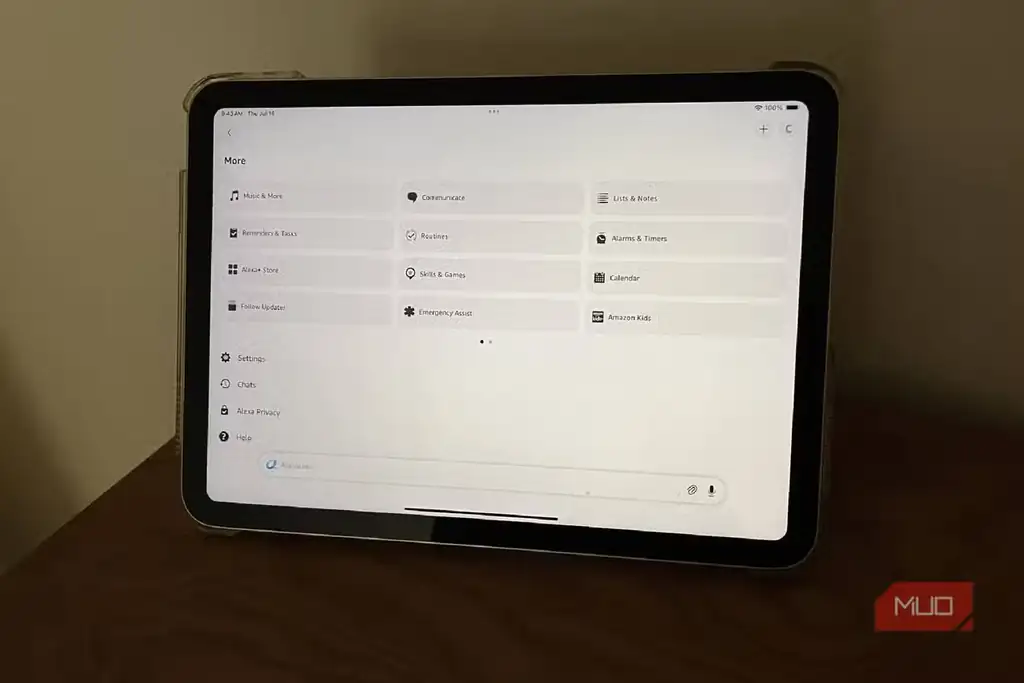 بخش More در اپلیکیشن Alexa روی تبلت.