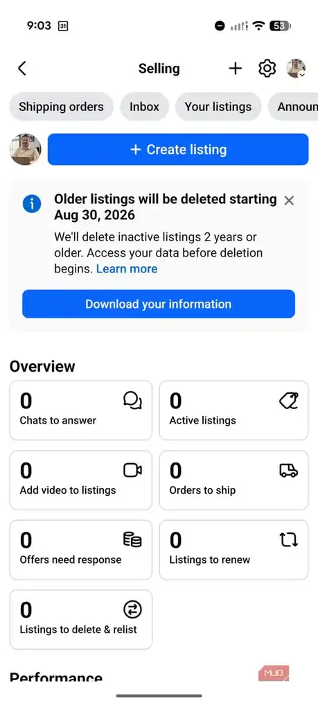صفحه ساخت آگهی جدید در Facebook Marketplace روی گوشی.