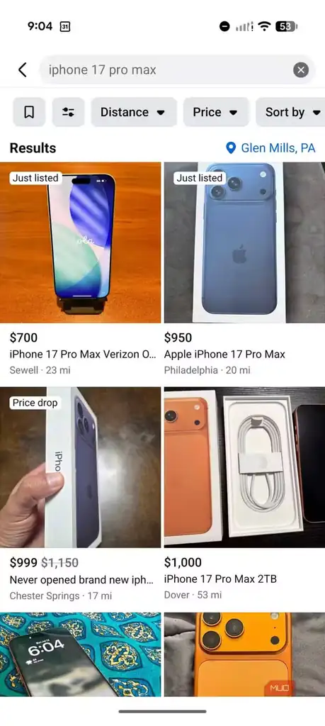 جستوجوی گوشی در Facebook Marketplace برای خرید محلی.