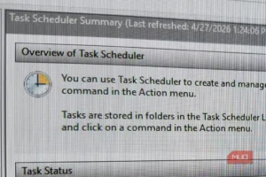نمای کلی پنجره Task Scheduler در ویندوز با فهرست کارهای زمان‌بندی‌شده.