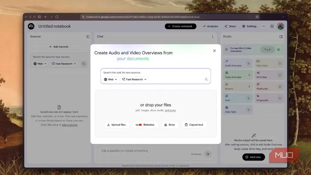 قابلیت Discover Sources در NotebookLM برای پیشنهاد منبعهای تحقیق.