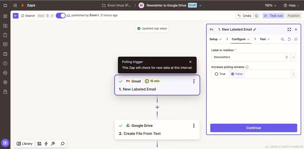 انتخاب Gmail بهعنوان برنامه محرک در یک Zap جدید Zapier.