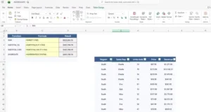 مقایسه نتیجه SUM با SUBTOTAL و AGGREGATE در Excel پس از اعمال فیلتر روی جدول.