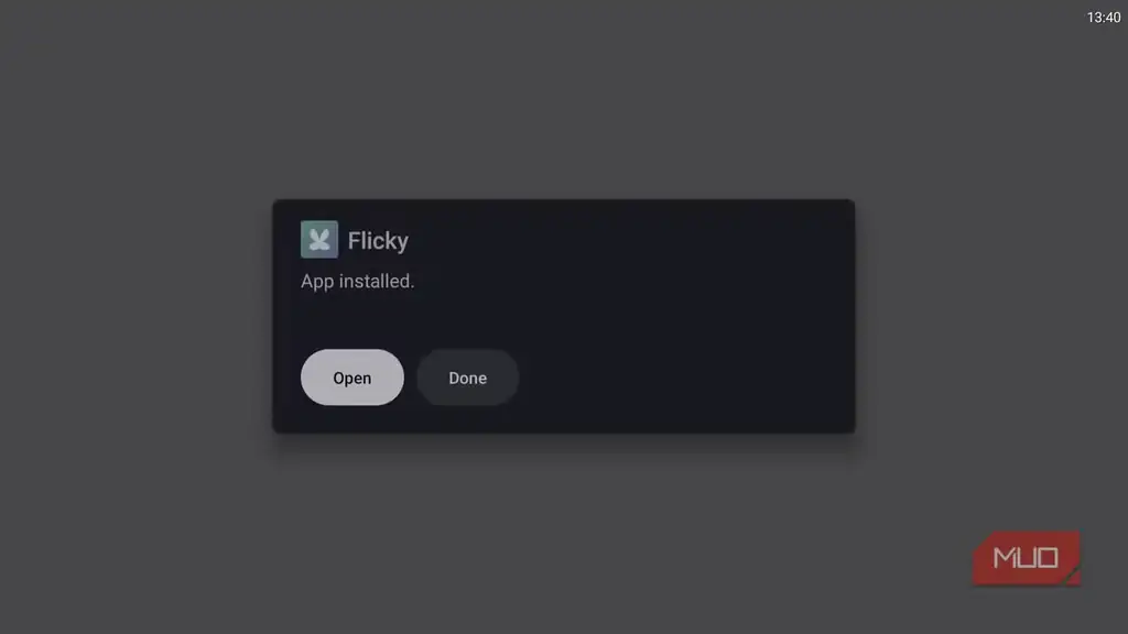 نمای نصب برنامه Flicky روی Android TV.