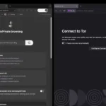 نمای کنار هم از حالت Incognito و Tor Browser برای مقایسه حریم خصوصی مرورگرها.
