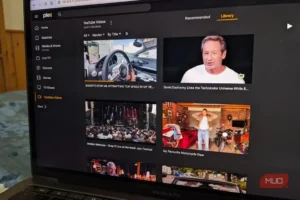 نمای چند ویدئوی YouTube روی یک سرور Plex برای توضیح کیفیت پخش و کدک AV1.
