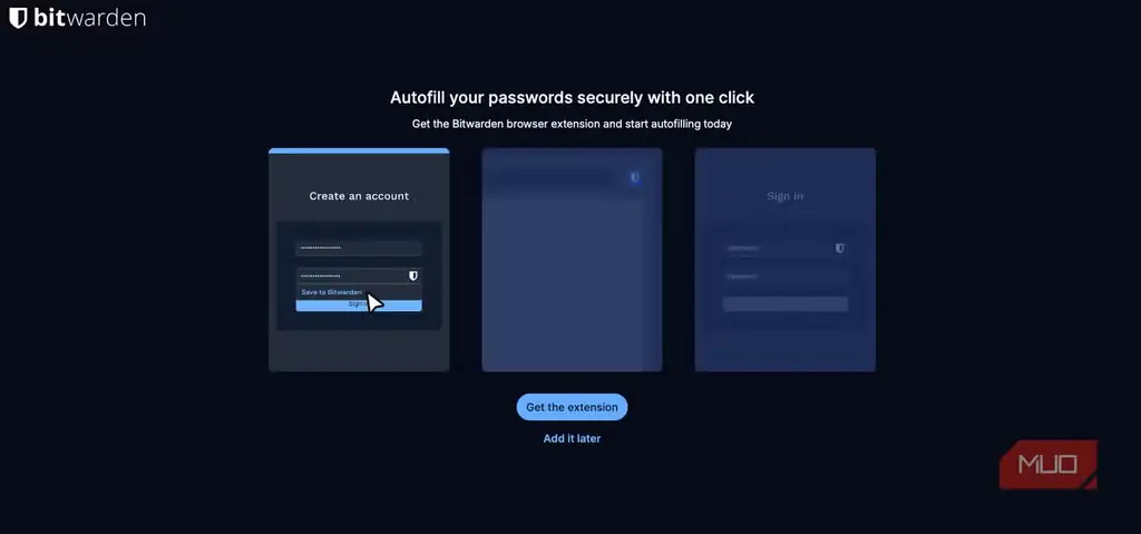 صفحه دریافت افزونه Bitwarden در مرورگر.