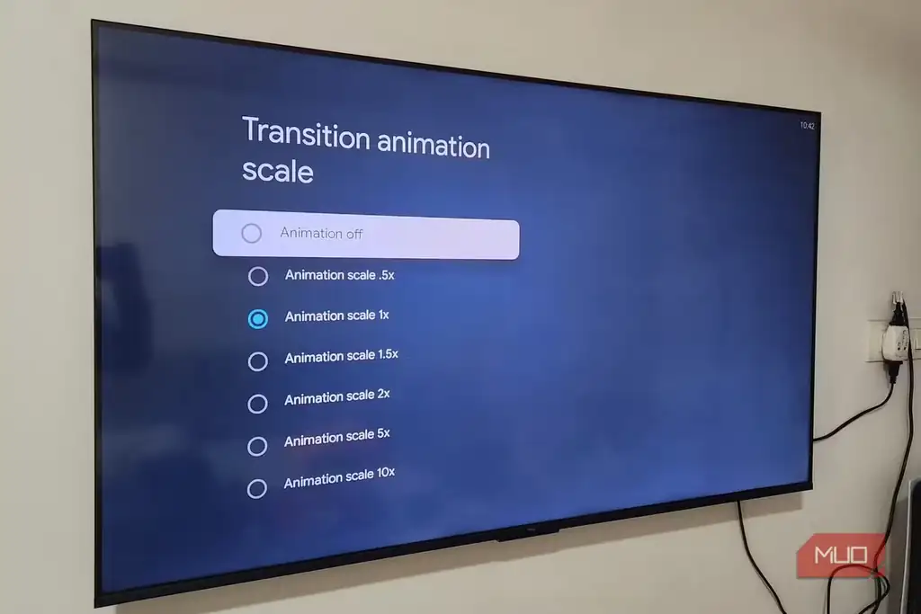 صفحه تنظیم Transition Animation scale در تنظیمات Google TV.