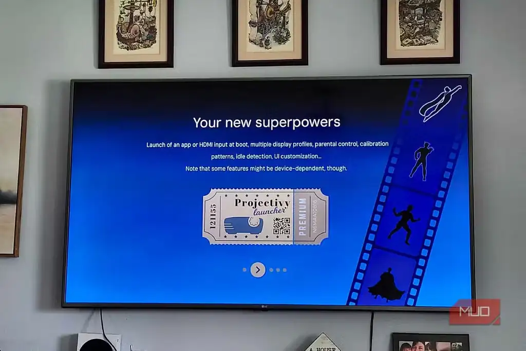 صفحه قابلیت‌های Projectivy Launcher روی Google TV.