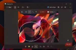 نمایی از ابزار Snipping Tool ویندوز ۱۱ با گزینه‌های شکل و نشانه‌گذاری.