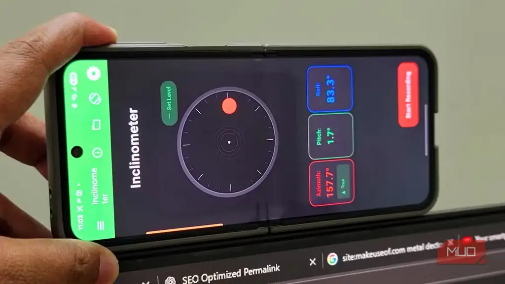 قابلیت شیبسنج در اپلیکیشن Physics Toolbox روی اندروید.