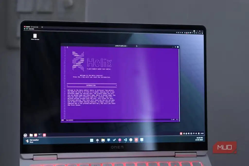 اجرای ویرایشگر Helix در ترمینال Linux Mint.