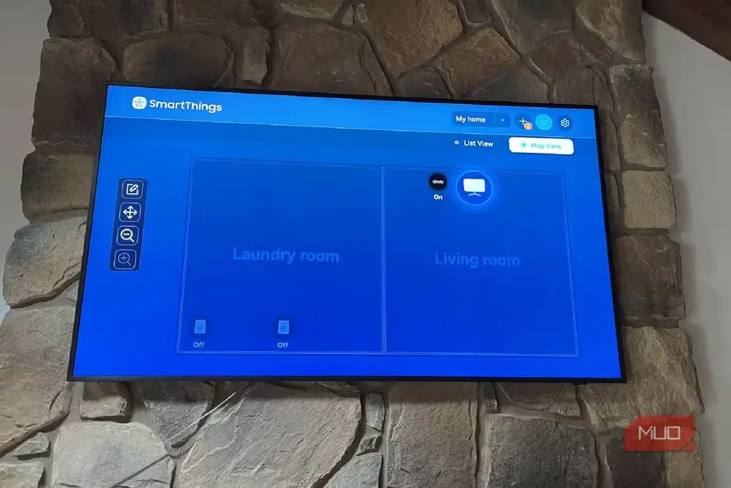 جست‌وجوی دستگاه‌های جدید برای SmartThings روی Samsung Frame TV.