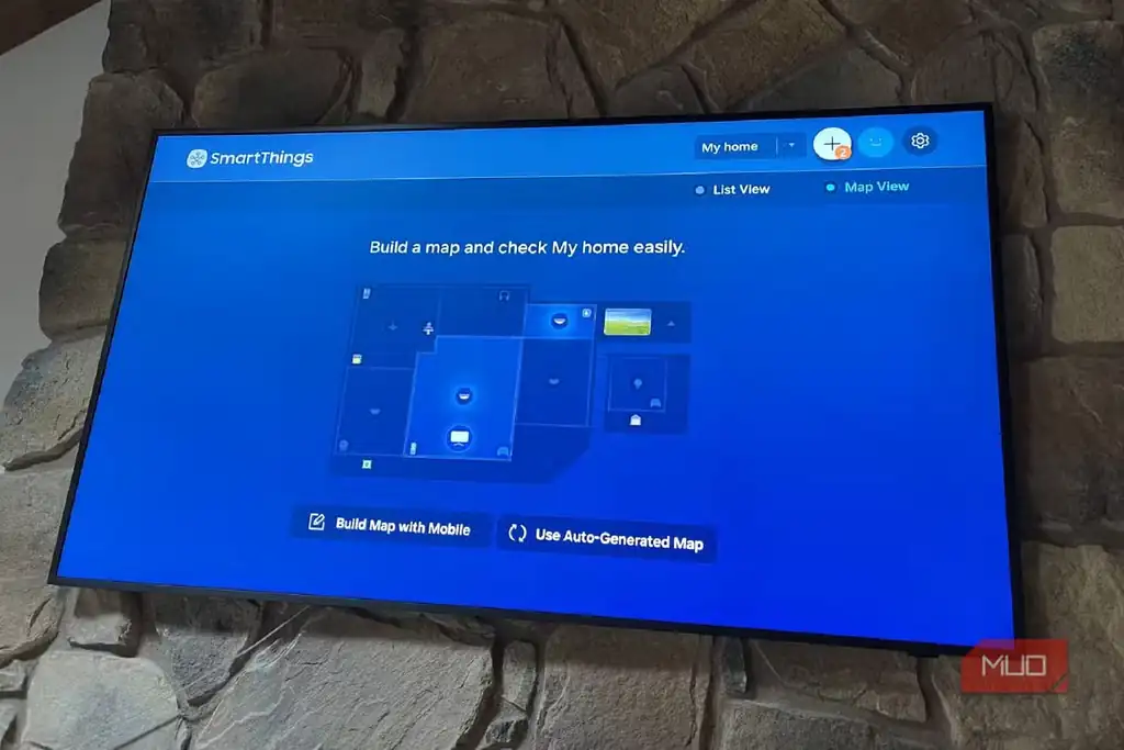 نمای نقشه خانه در SmartThings روی Samsung Frame TV.