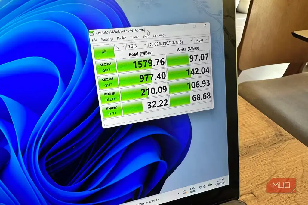 نتیجه تست سرعت SSD روی لپتاپ ویندوزی