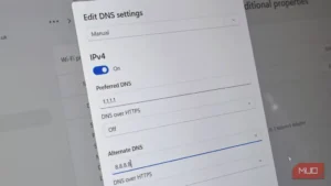 تنظیم نشانی‌های DNS کلادفلر در بخش IPv4 ویندوز 11