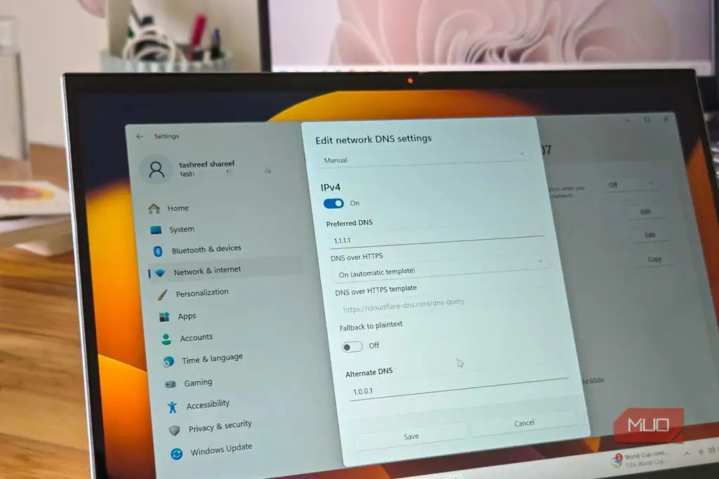 تنظیمات DNS ویندوز 11 روی لپ‌تاپ Asus Vivobook S 14 Flip